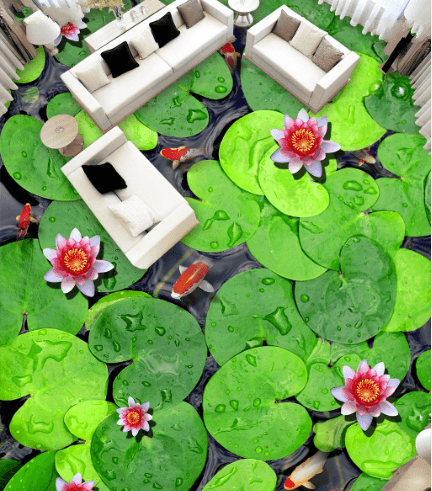 3D Water Lily Pond Floor Mural Wallpaper AJ Wallpaper 2