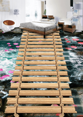 3D River Hanging Bridge Floor Mural Wallpaper AJ Wallpaper 2