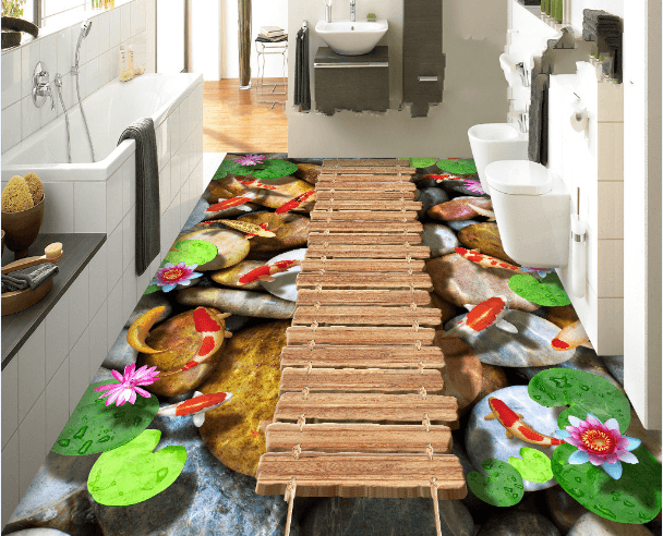3D Small Fish Pond 066 Floor Mural Wallpaper AJ Wallpaper 2