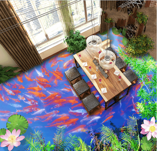 3D Bright Fish Pond Floor Mural Wallpaper AJ Wallpaper 2