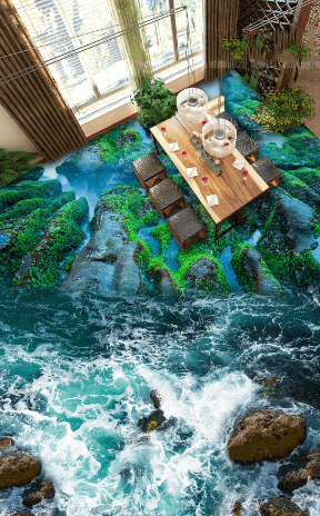 3D Mountains Stream Floor Mural Wallpaper AJ Wallpaper 2