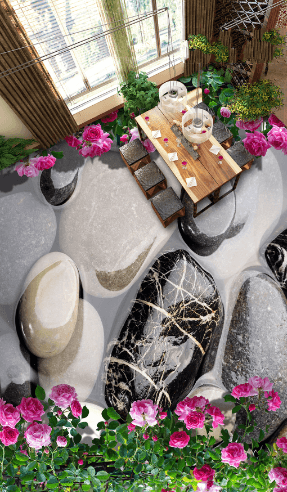 3D Pebbles And Roses Floor Mural Wallpaper AJ Wallpaper 2