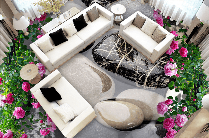 3D Pebbles And Roses Floor Mural Wallpaper AJ Wallpaper 2
