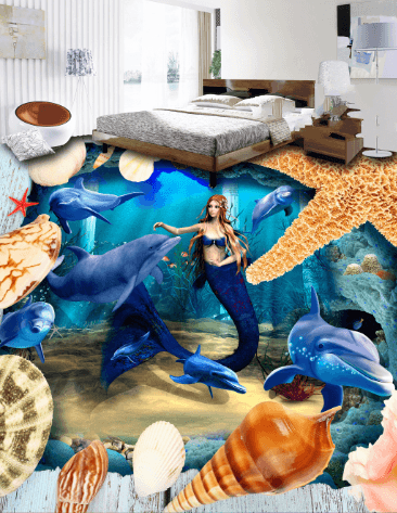 3D Mermaid Dancing Floor Mural Wallpaper AJ Wallpaper 2