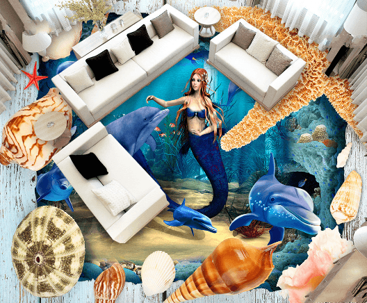 3D Blue Tail 041 Floor Mural Wallpaper AJ Wallpaper 2