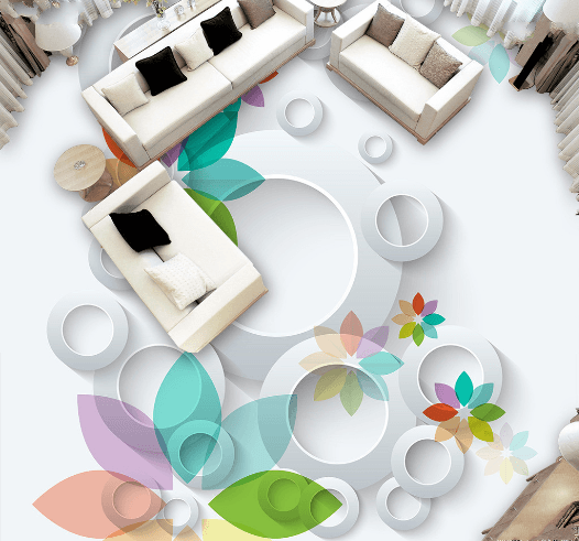 3D White Circle 040 Floor Mural Wallpaper AJ Wallpaper 2