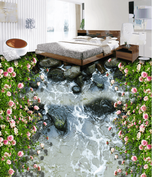 3D Stream Flowers Floor Mural Wallpaper AJ Wallpaper 2
