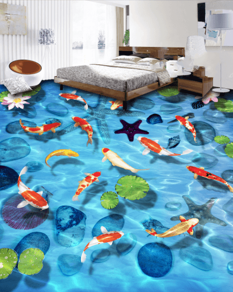 3D Goldfish Foraging 028 Floor Mural Wallpaper AJ Wallpaper 2