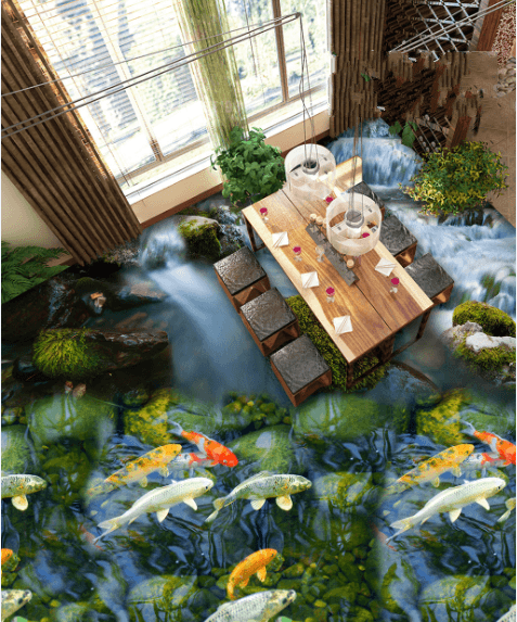 3D River Fishes Floor Mural Wallpaper AJ Wallpaper 2