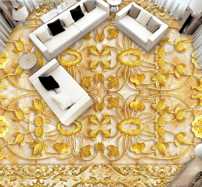 3D Golden Pattern Floor Mural Wallpaper AJ Wallpaper 2
