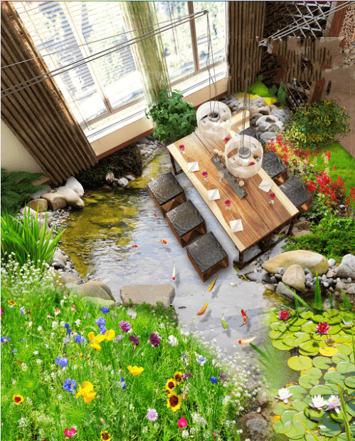 3D Creek 011 Floor Mural Wallpaper AJ Wallpaper 2