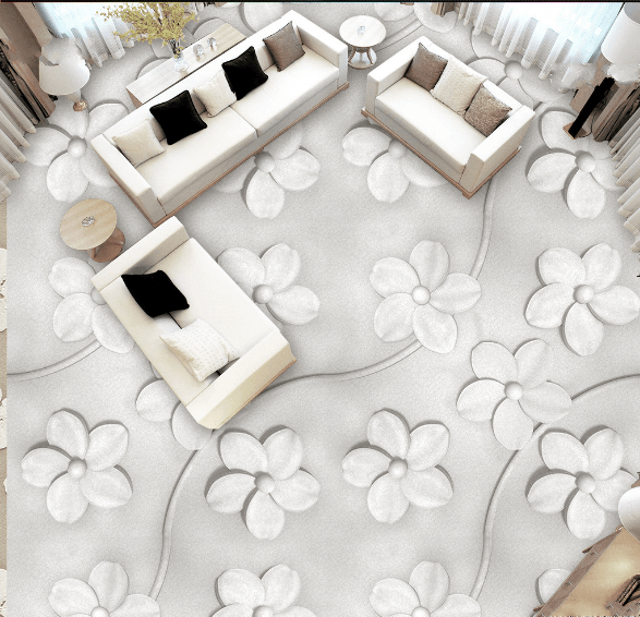 3D White Flower 004 Floor Mural Wallpaper AJ Wallpaper 2