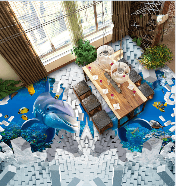 3D Sweet Dolphins Floor Mural Wallpaper AJ Wallpaper 2
