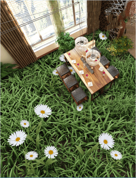 3D Grassland White Flowers Floor Mural Wallpaper AJ Wallpaper 2