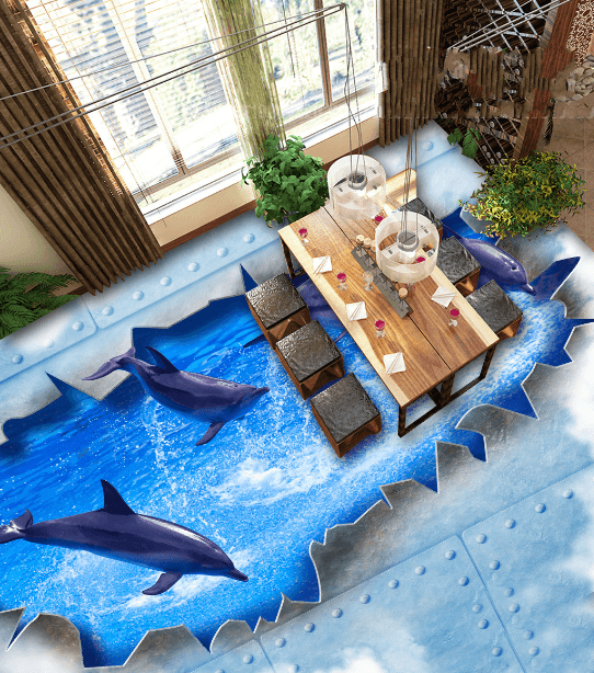 3D Flying Dolphins Floor Mural Wallpaper AJ Wallpaper 2