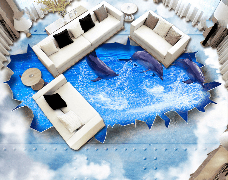 3D Flying Dolphins Floor Mural Wallpaper AJ Wallpaper 2