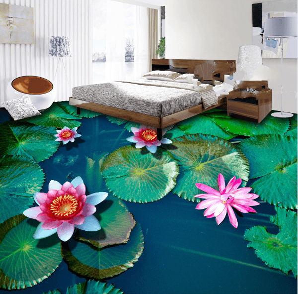 3D Beautiful Water Lily Floor Mural Wallpaper AJ Wallpaper 2