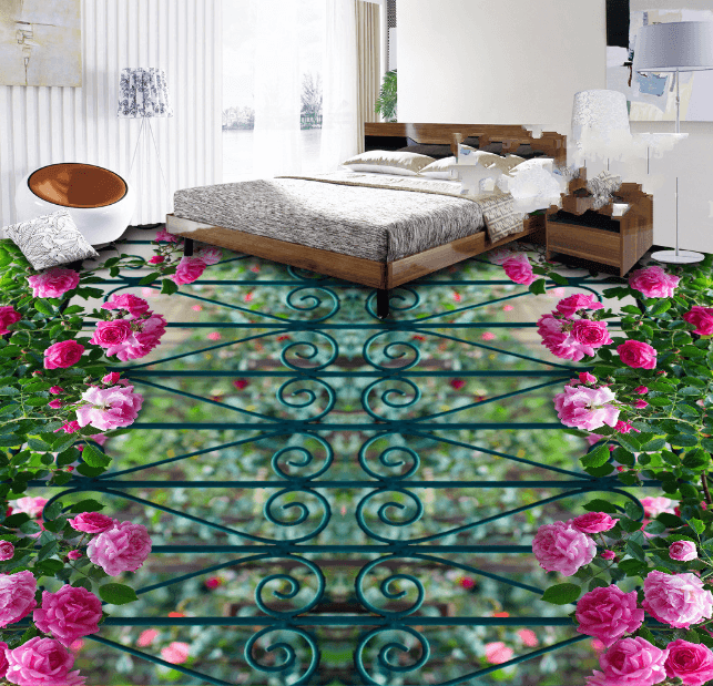 3D Railing Flowers 193 Floor Mural Wallpaper AJ Wallpaper 2