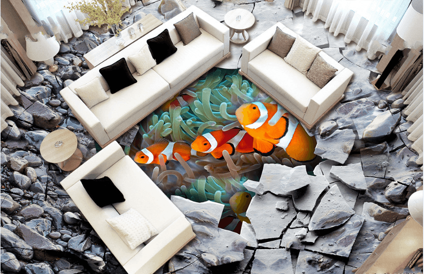 3D Orange Fish Floor Mural Wallpaper AJ Wallpaper 2