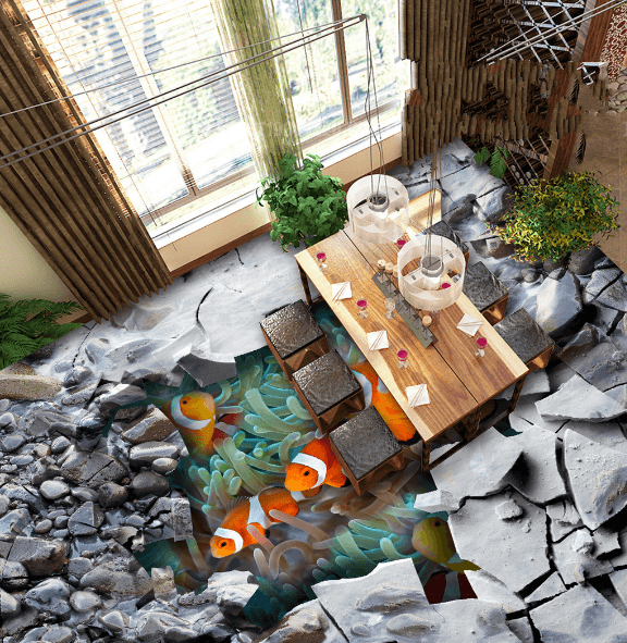 3D Orange Fish Floor Mural Wallpaper AJ Wallpaper 2