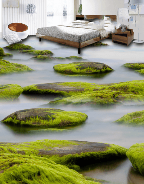 3D Mossy Stones Floor Mural Wallpaper AJ Wallpaper 2
