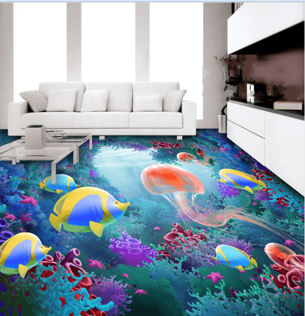 3D Jellyfish And Fish Floor Mural Wallpaper AJ Wallpaper 2