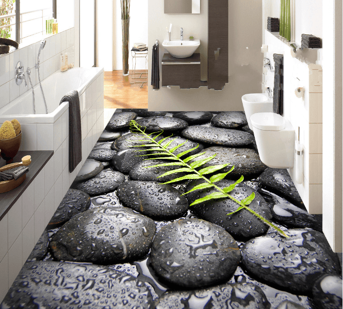 3D Leaf And Pebbles Floor Mural Wallpaper AJ Wallpaper 2