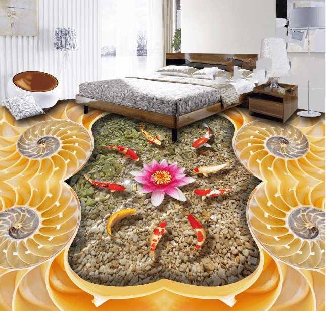 3D Lotus And Pattern Floor Mural Wallpaper AJ Wallpaper 2