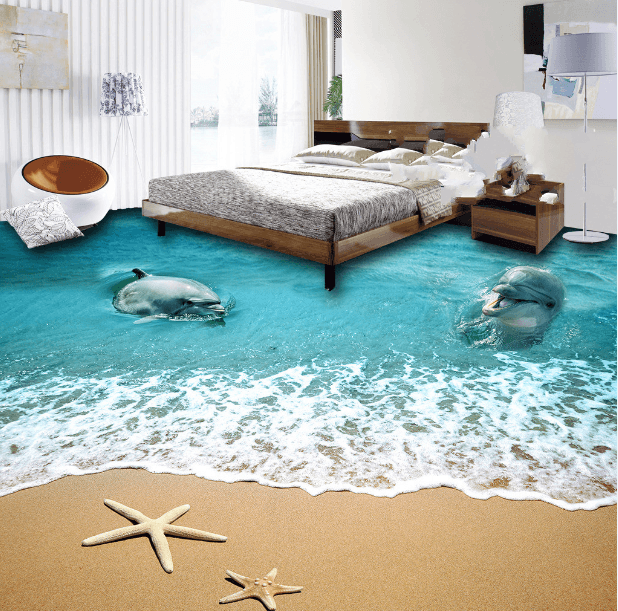 3D Beach Cute Dolphins Floor Mural Wallpaper AJ Wallpaper 2
