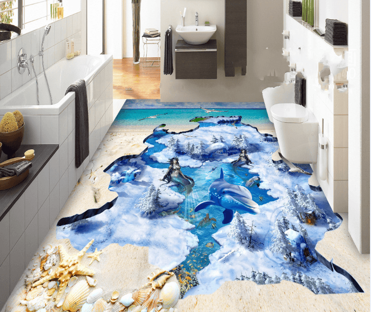 3D Snowfield Mermaids Floor Mural Wallpaper AJ Wallpaper 2