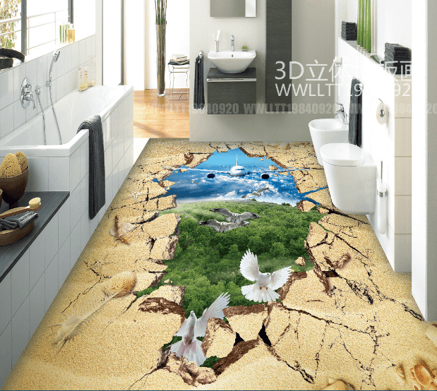 3D Plane And Birds Floor Mural Wallpaper AJ Wallpaper 2