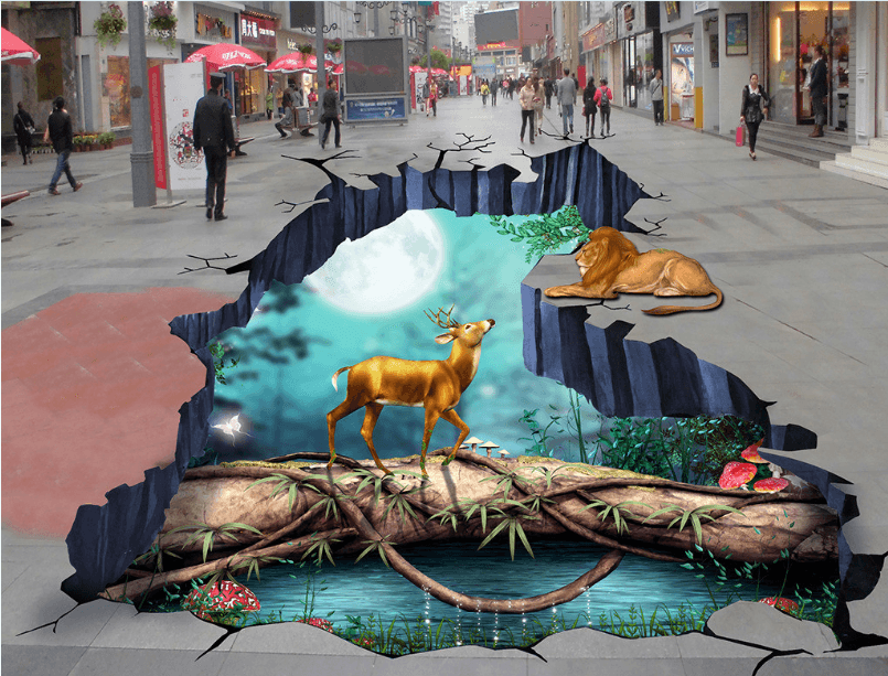 3D Deer And Lion Floor Mural Wallpaper AJ Wallpaper 2