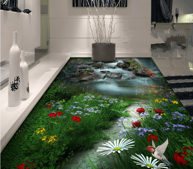 3D Stream Wildflowers Floor Mural Wallpaper AJ Wallpaper 2