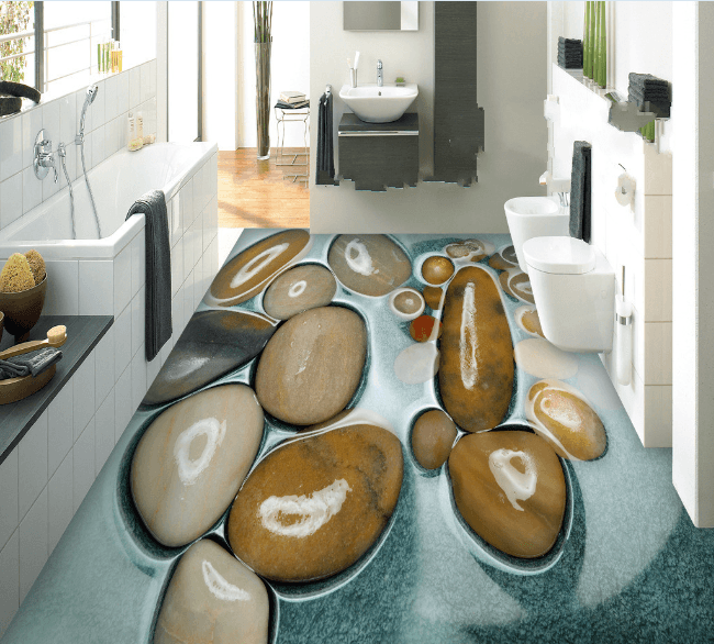 3D Smooth River Stone Floor Mural Wallpaper AJ Wallpaper 2