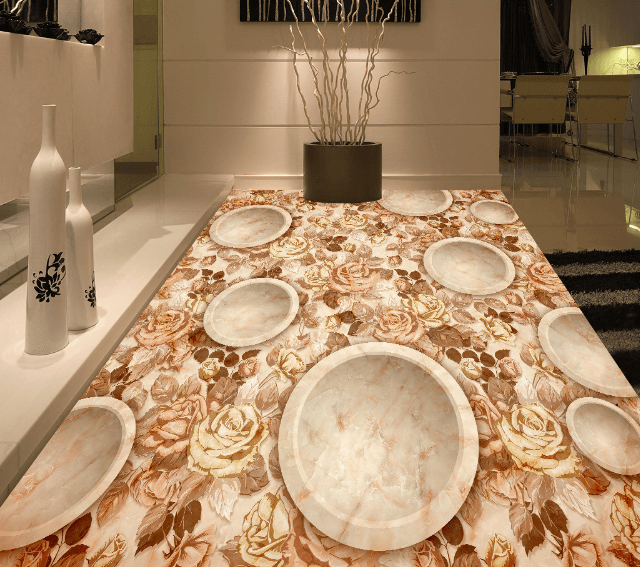 3D Flowers And Plates Floor Mural Wallpaper AJ Wallpaper 2
