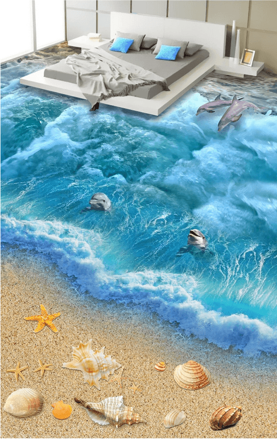 3D Beach Wave Line Floor Mural Wallpaper AJ Wallpaper 2