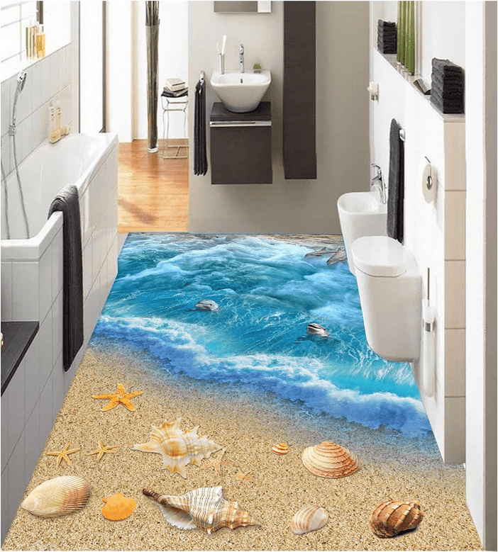 3D Beach Wave Line Floor Mural Wallpaper AJ Wallpaper 2