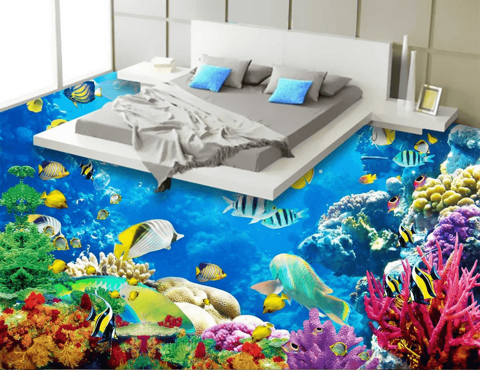 3D Colored Fishes Floor Mural Wallpaper AJ Wallpaper 2