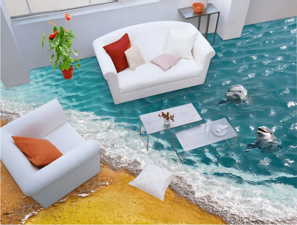 3D Beach Dolphins Floor Mural Wallpaper AJ Wallpaper 2
