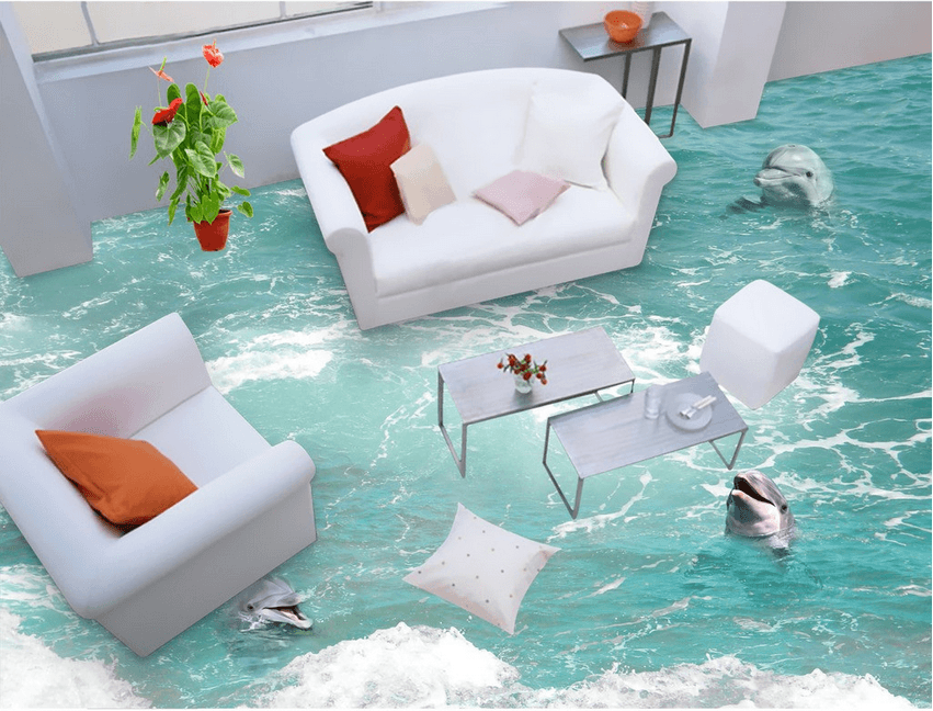 3D Cute Dolphins Floor Mural Wallpaper AJ Wallpaper 2