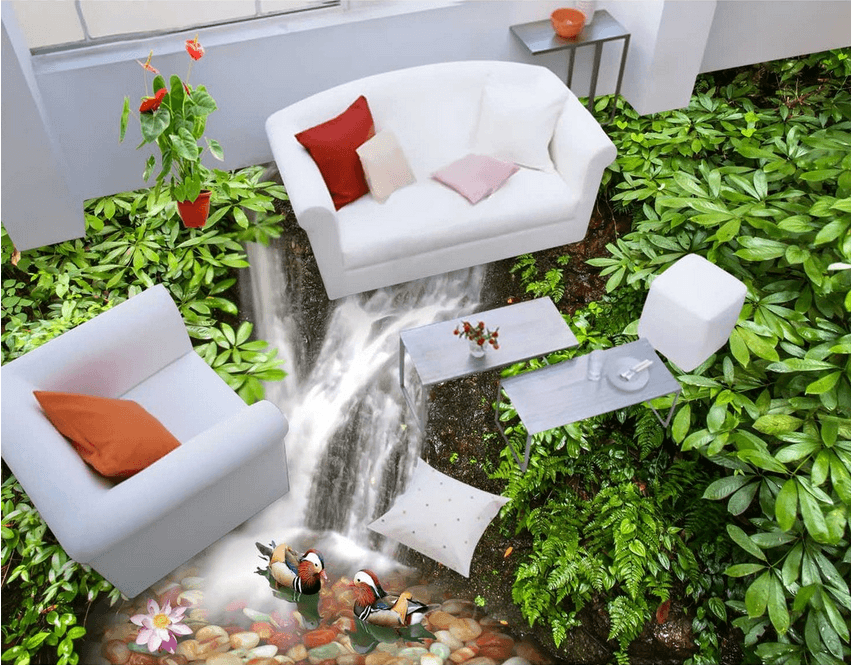 3D Flowing Waterfall Floor Mural Wallpaper AJ Wallpaper 2