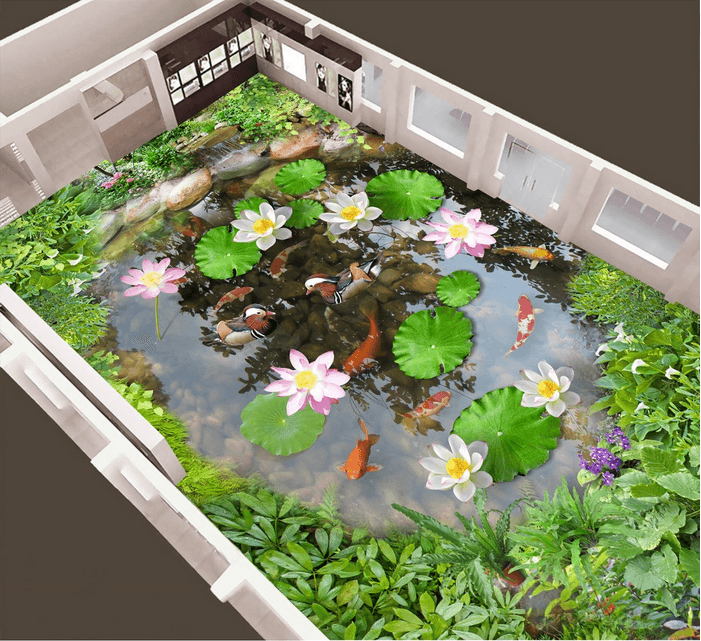 3D Small Lotus Pond Floor Mural Wallpaper AJ Wallpaper 2