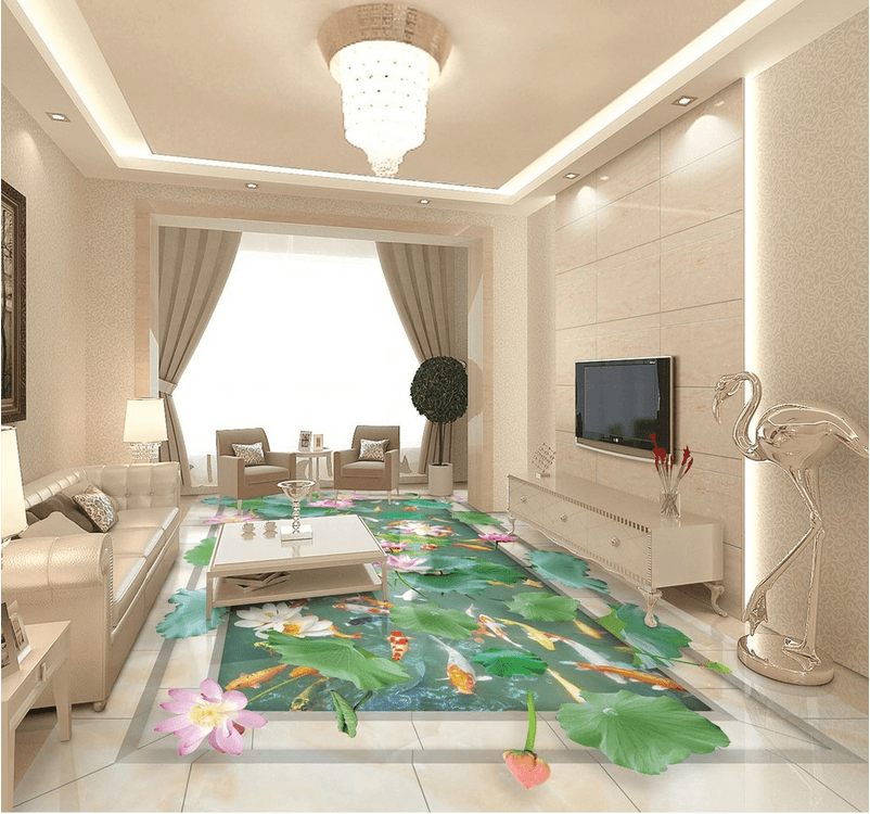 3D Charming Lotus Pond Floor Mural Wallpaper AJ Wallpaper 2