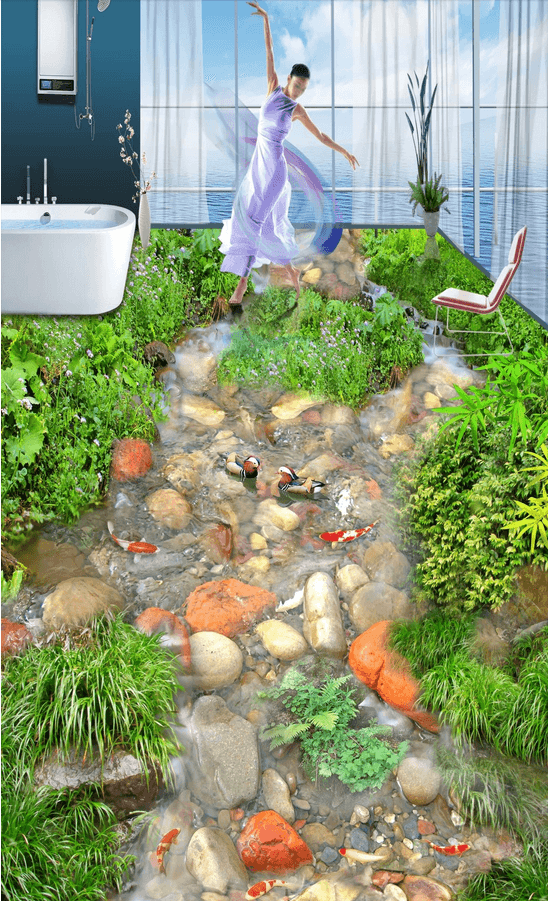 3D Stream Animals Floor Mural Wallpaper AJ Wallpaper 2