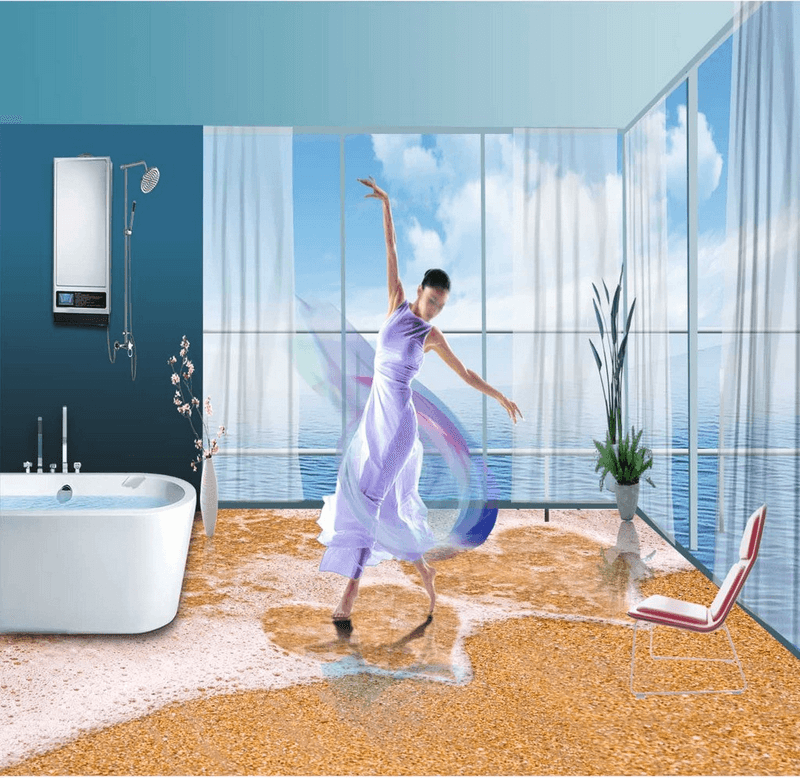 3D Romantic Beach Floor Mural Wallpaper AJ Wallpaper 2