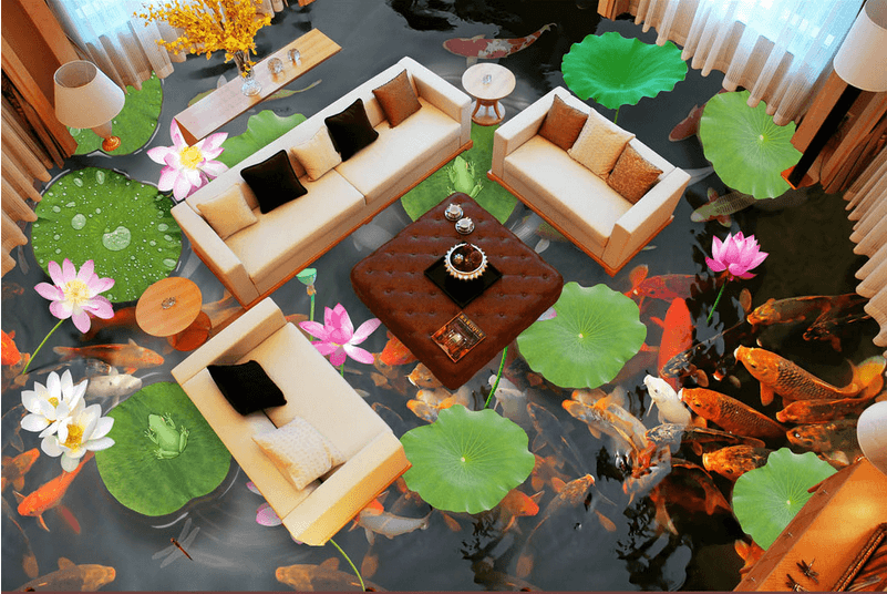 3D Elegant Lotus Floor Mural Wallpaper AJ Wallpaper 2