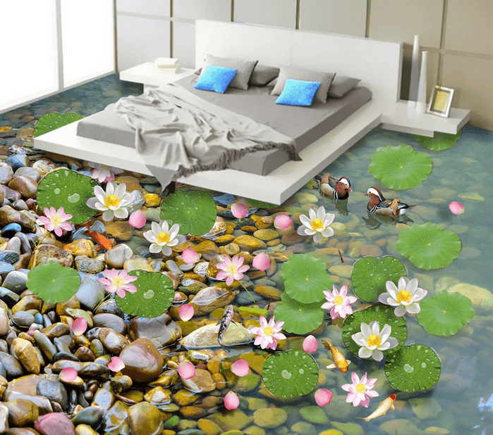 3D Pond Side Floor Mural Wallpaper AJ Wallpaper 2