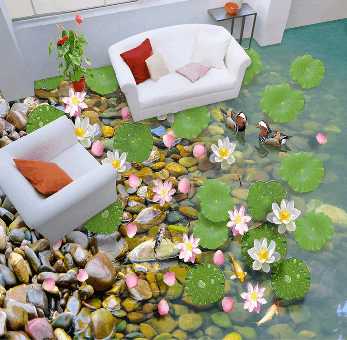 3D Pond Side Floor Mural Wallpaper AJ Wallpaper 2