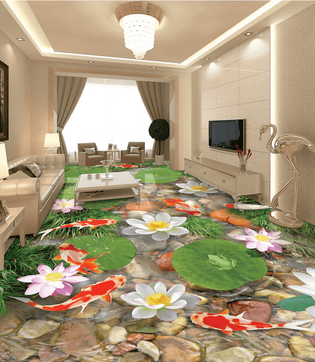 3D Stream Lotus Floor Mural Wallpaper AJ Wallpaper 2