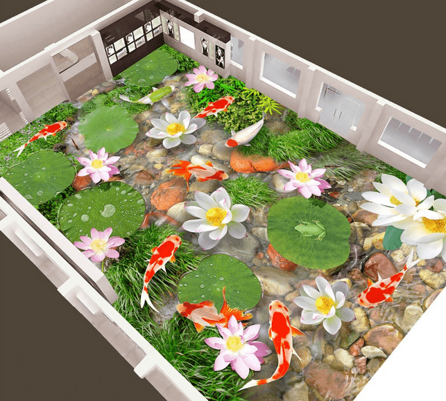 3D Stream Lotus Floor Mural Wallpaper AJ Wallpaper 2